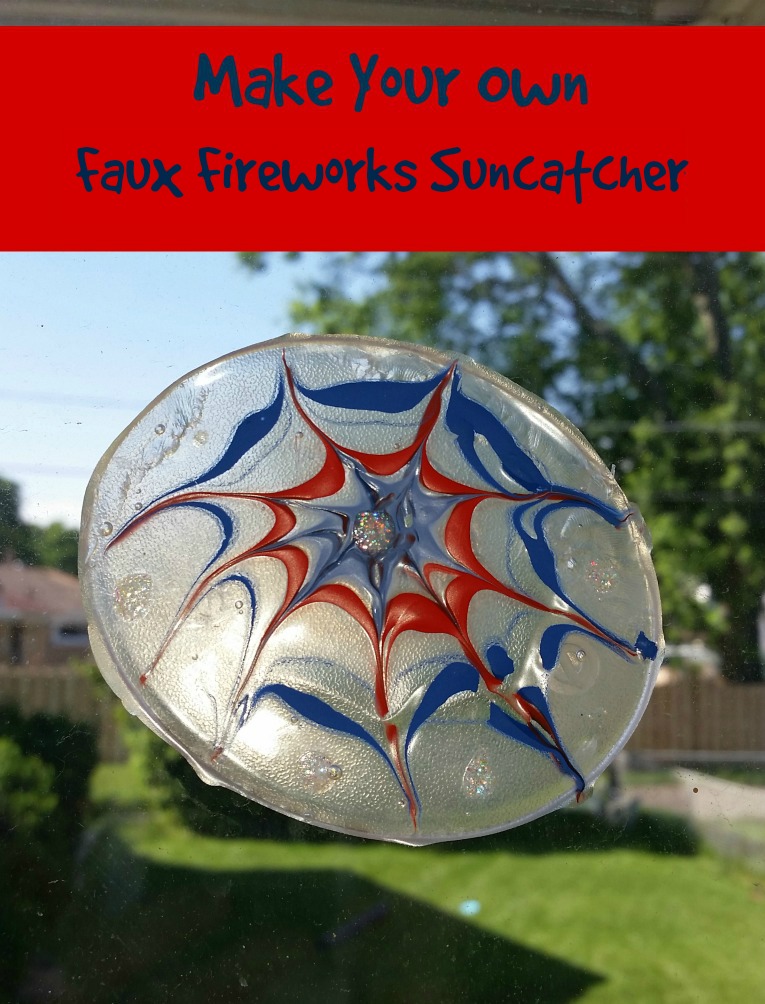 DIY Suncatcher. Learn to make a faux fireworks-themed suncatcher at www.www.themakermom.com.
