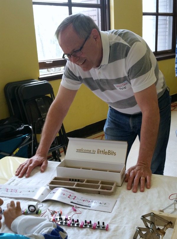 Pete Hill showing off littleBits at Northside Chicago Mini Maker Faire